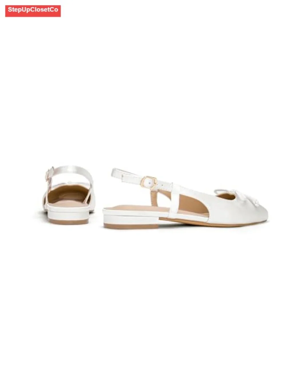 Satin Square Toe Bow Knit Ballet Flats with Ankle Buckles